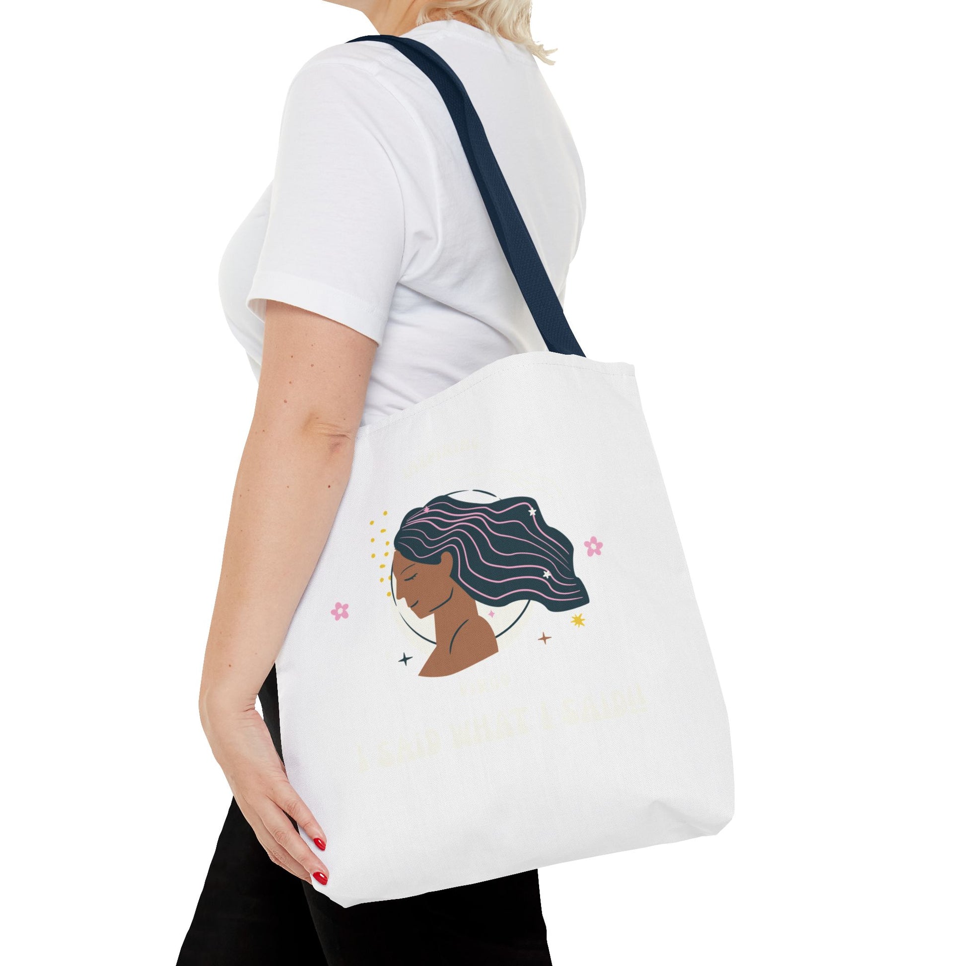 Elegant Hair-Flow Tote Bag, Reusable Shopping Tote, Gift for Her, Eco-Friendly Bag, Motivational Quote Bag, Fashion Accessories
