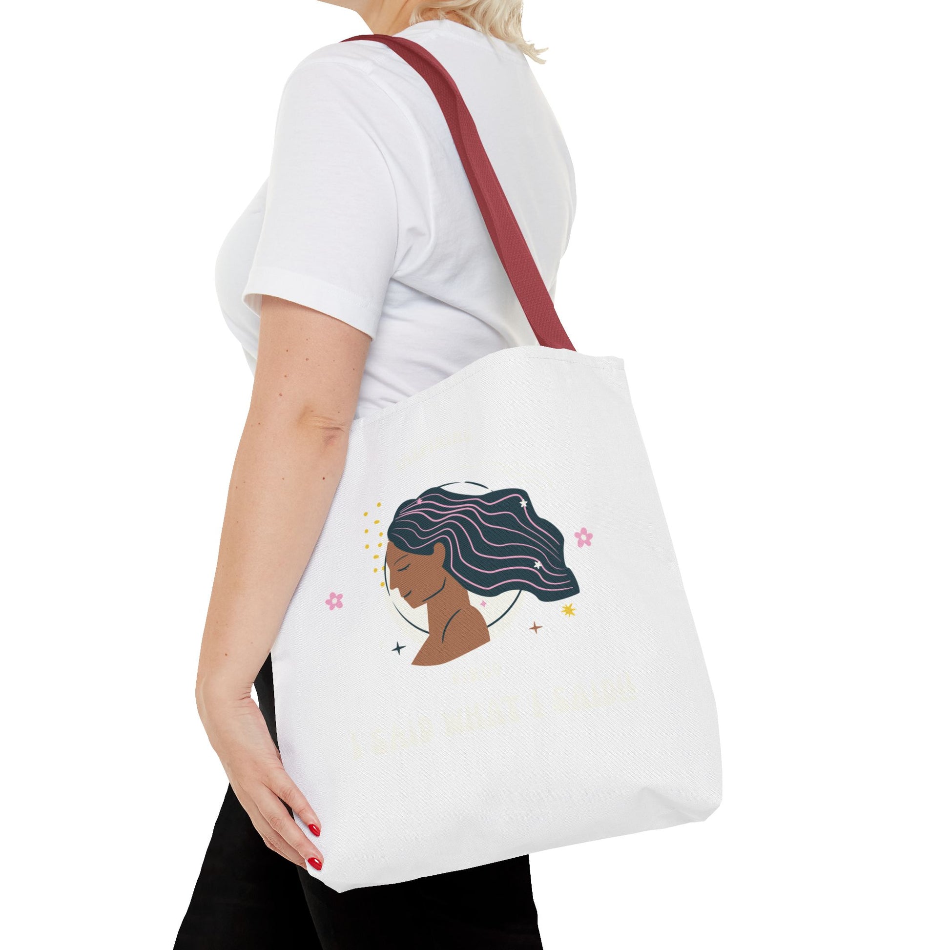 Elegant Hair-Flow Tote Bag, Reusable Shopping Tote, Gift for Her, Eco-Friendly Bag, Motivational Quote Bag, Fashion Accessories