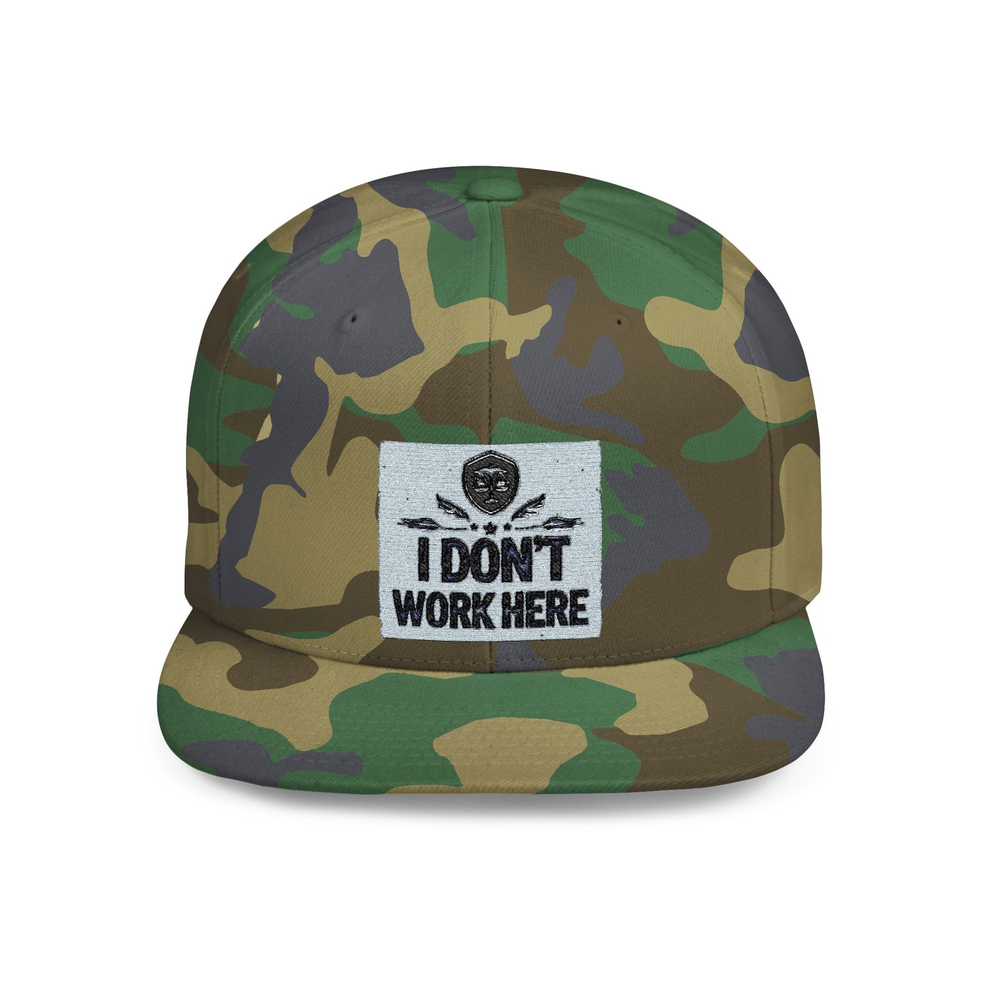I Don't Work Here Flat Bill Snapback, Funny Hat, Gift for Coworkers, Office Humor, Casual Wear, Adjustable Cap