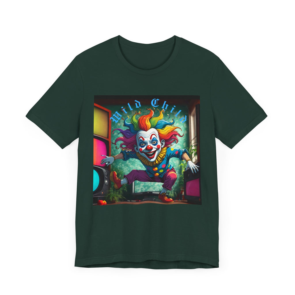 Wild Child Clown Tee - Fun Unisex Jersey Short Sleeve Shirt, Halloween Costume, Gift for Kids, Party Wear, Unique Graphic Tee