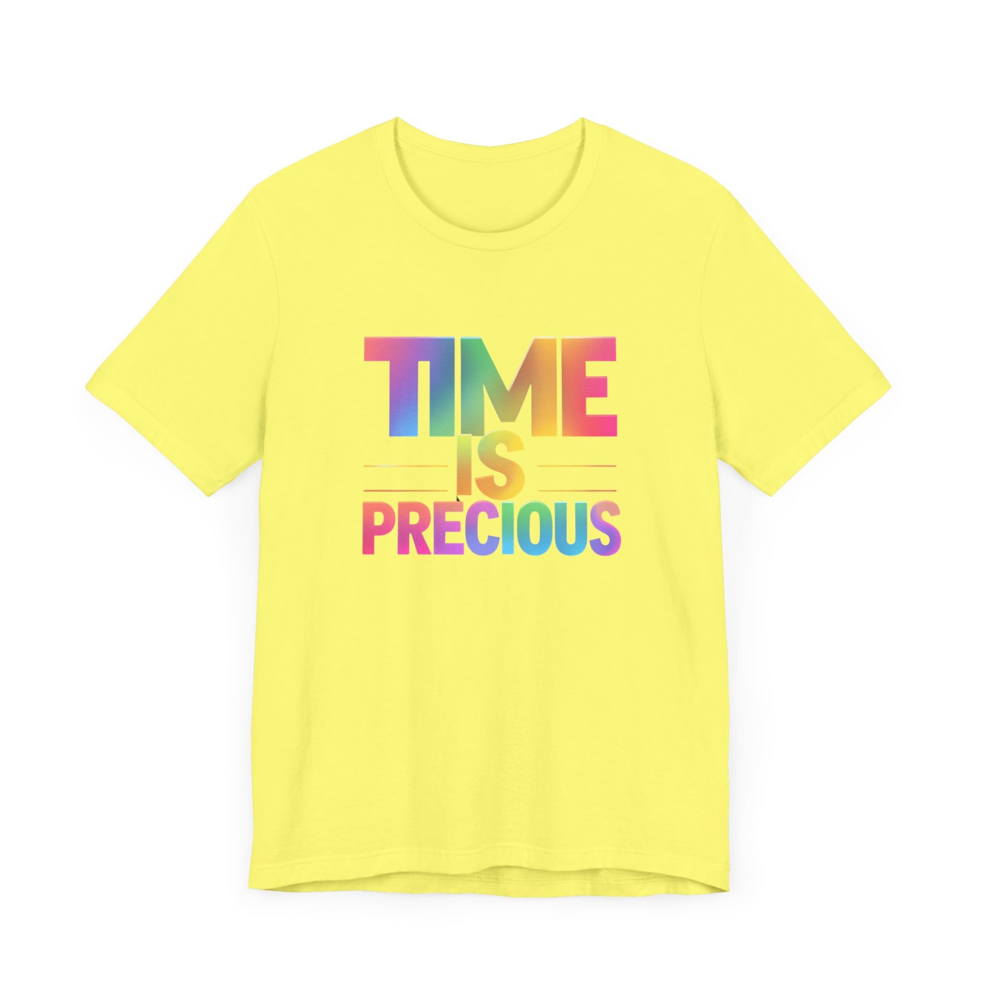 Rainbow Text 'Time is Precious' Unisex Tee, Motivational Shirt, Gift for Friends, Casual Wear, Colorful T-Shirt, Good Vibes Only