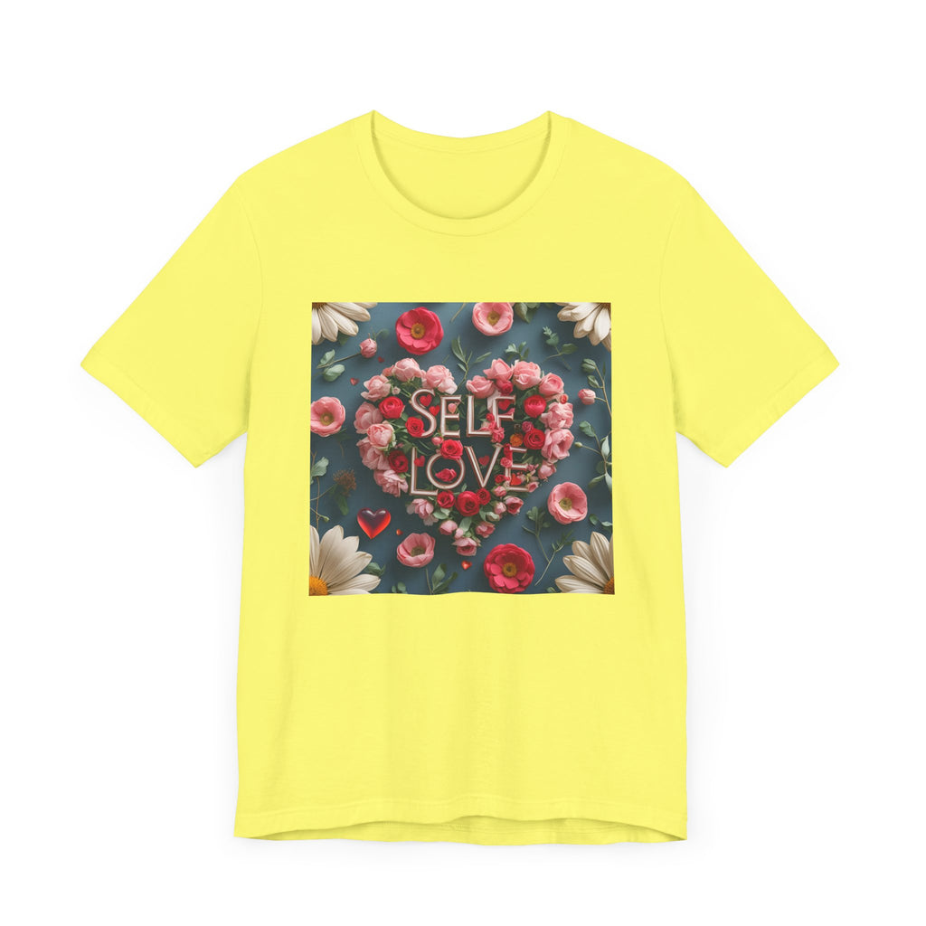 Self Love Floral Tee | Unisex Jersey Short Sleeve T-Shirt, Inspirational Gift, Self-Care Apparel, Spring Fashion, Heart Design