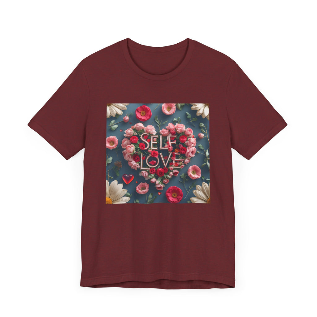 Self Love Floral Tee | Unisex Jersey Short Sleeve T-Shirt, Inspirational Gift, Self-Care Apparel, Spring Fashion, Heart Design