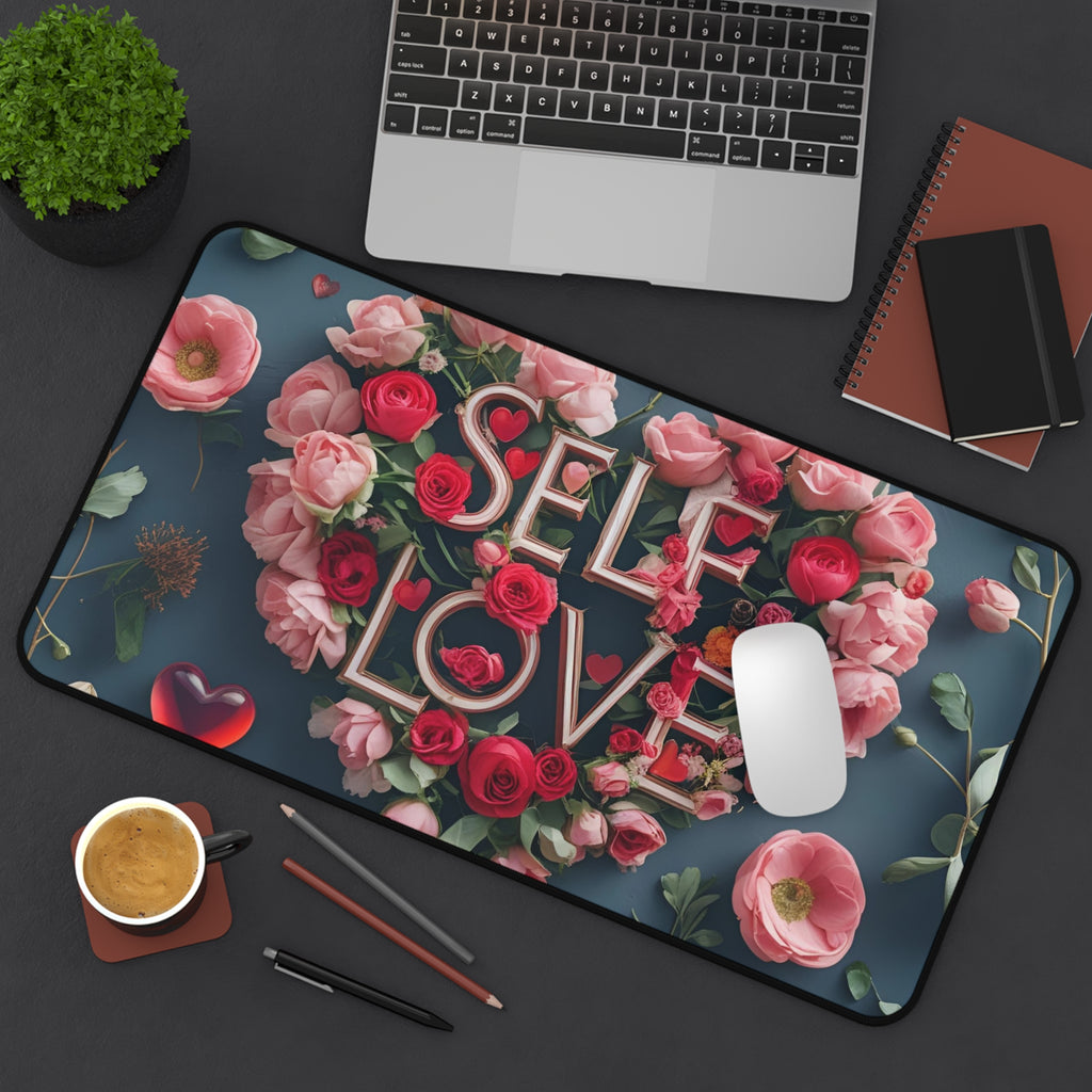 Self Love Desk Mat, Floral Mouse Pad, Home Office Decor, Inspirational Gift, Self-Care Accessory, Motivational Desk Decor