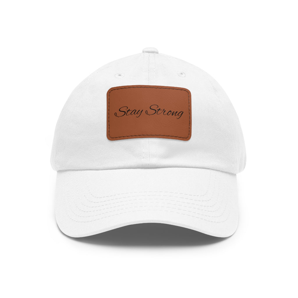 Stylish Dad Hat with Leather Patch - Stay Strong, Casual Cap for Dads, Gift for Father's Day, Outdoor Accessories, Trendy Summer Hat