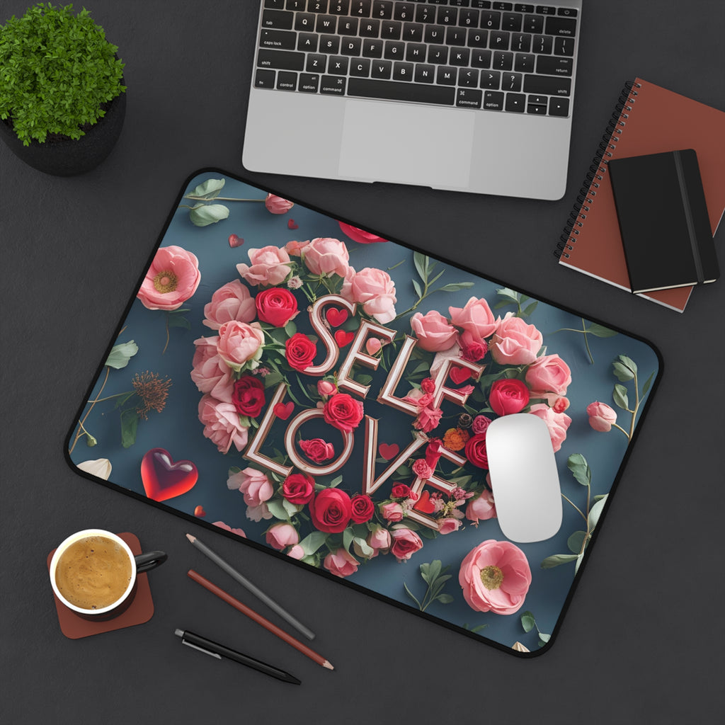 Self Love Desk Mat, Floral Mouse Pad, Home Office Decor, Inspirational Gift, Self-Care Accessory, Motivational Desk Decor
