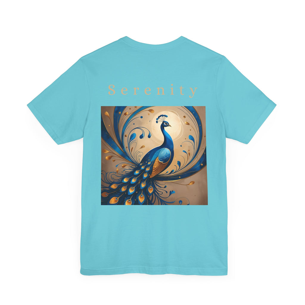 Serenity Peacock Tee - Unisex Short Sleeve Shirt, Nature Lover Gift, Relaxation Wear, Art Inspired Apparel, Perfect for Summer
