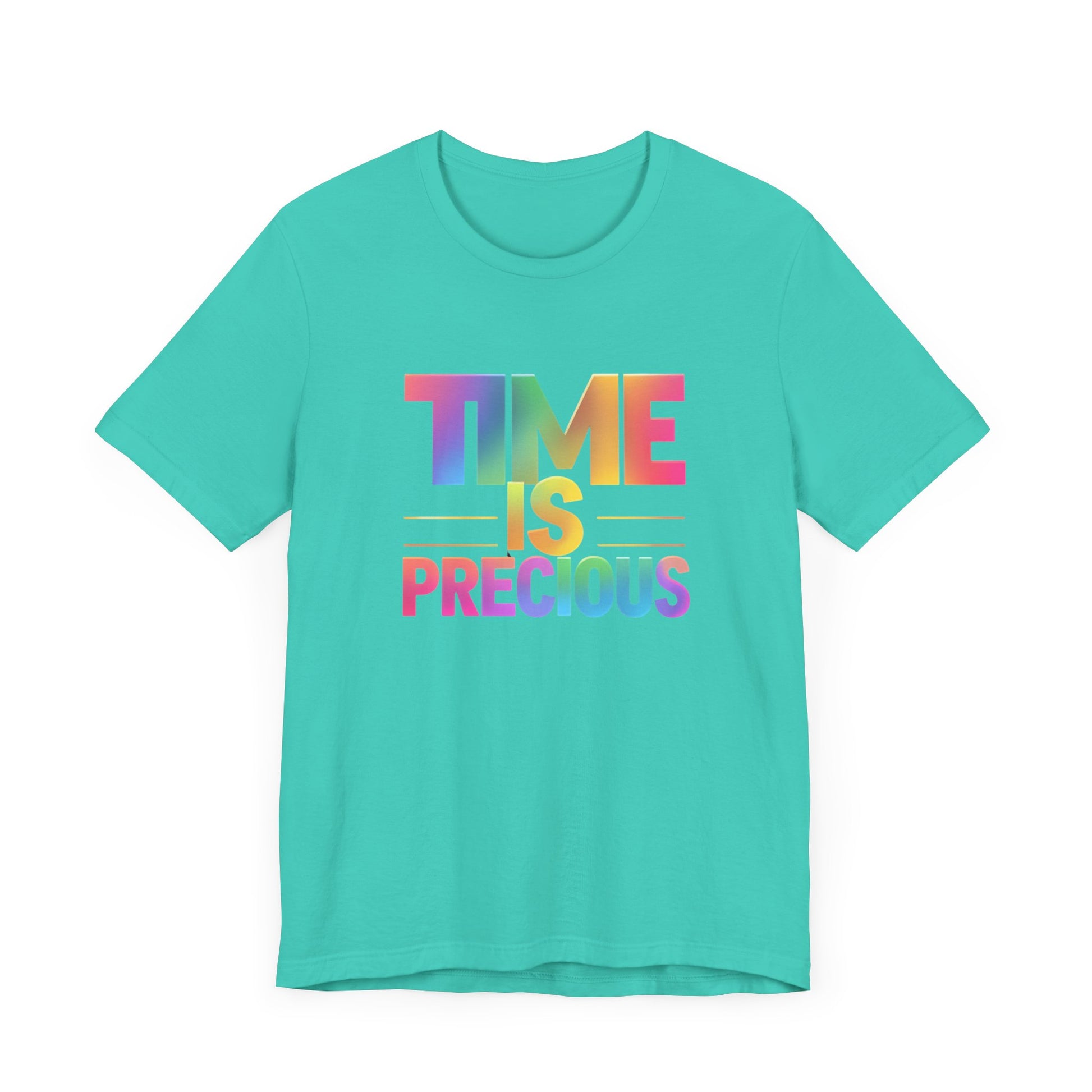 Rainbow Text 'Time is Precious' Unisex Tee, Motivational Shirt, Gift for Friends, Casual Wear, Colorful T-Shirt, Good Vibes Only