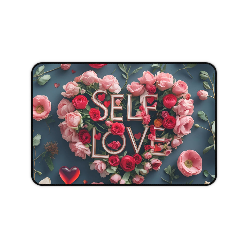 Self Love Desk Mat, Floral Mouse Pad, Home Office Decor, Inspirational Gift, Self-Care Accessory, Motivational Desk Decor