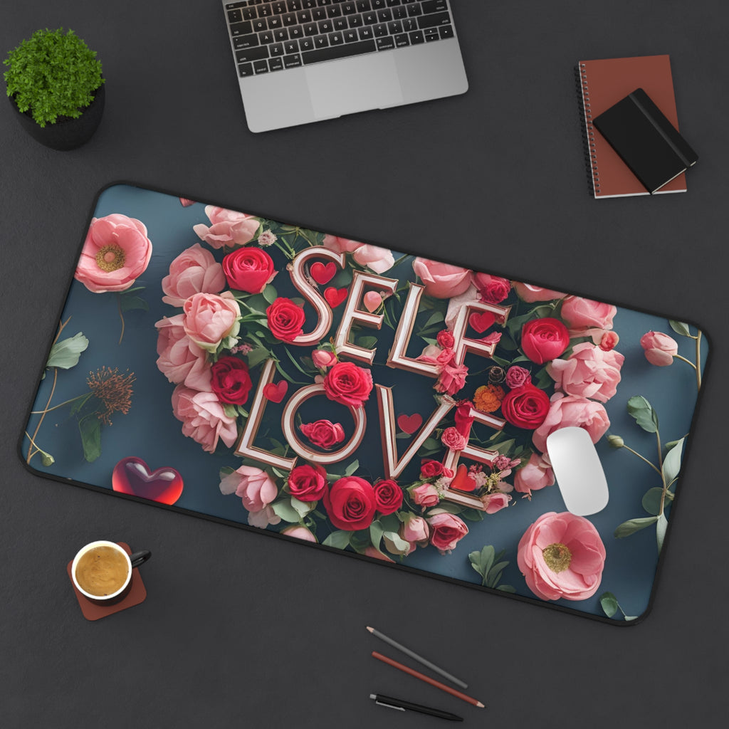 Self Love Desk Mat, Floral Mouse Pad, Home Office Decor, Inspirational Gift, Self-Care Accessory, Motivational Desk Decor