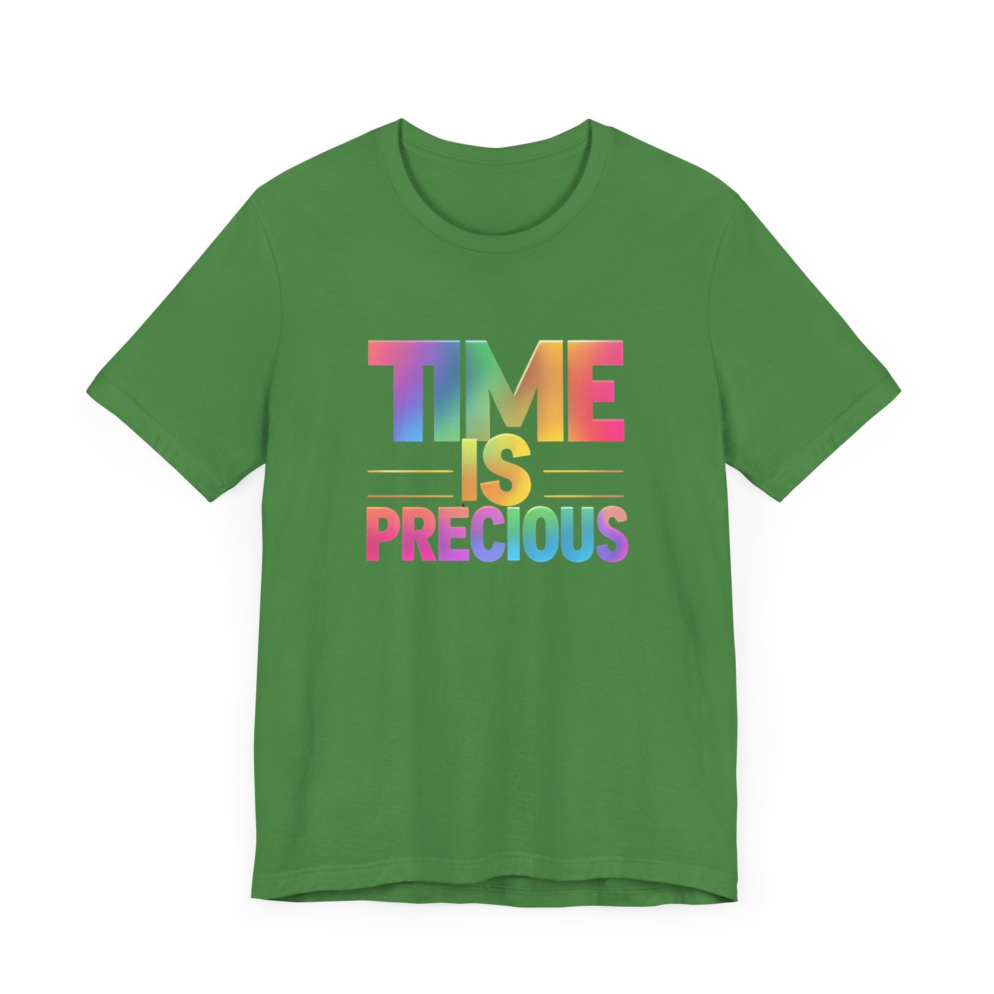 Rainbow Text 'Time is Precious' Unisex Tee, Motivational Shirt, Gift for Friends, Casual Wear, Colorful T-Shirt, Good Vibes Only