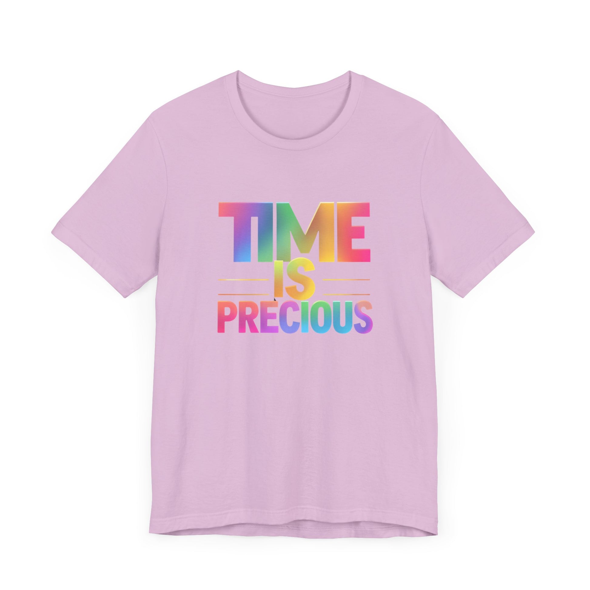 Rainbow Text 'Time is Precious' Unisex Tee, Motivational Shirt, Gift for Friends, Casual Wear, Colorful T-Shirt, Good Vibes Only